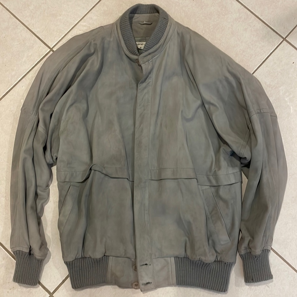 Bomber Jacket Nancy Heller Mens Silver Suede Size Small Vintage